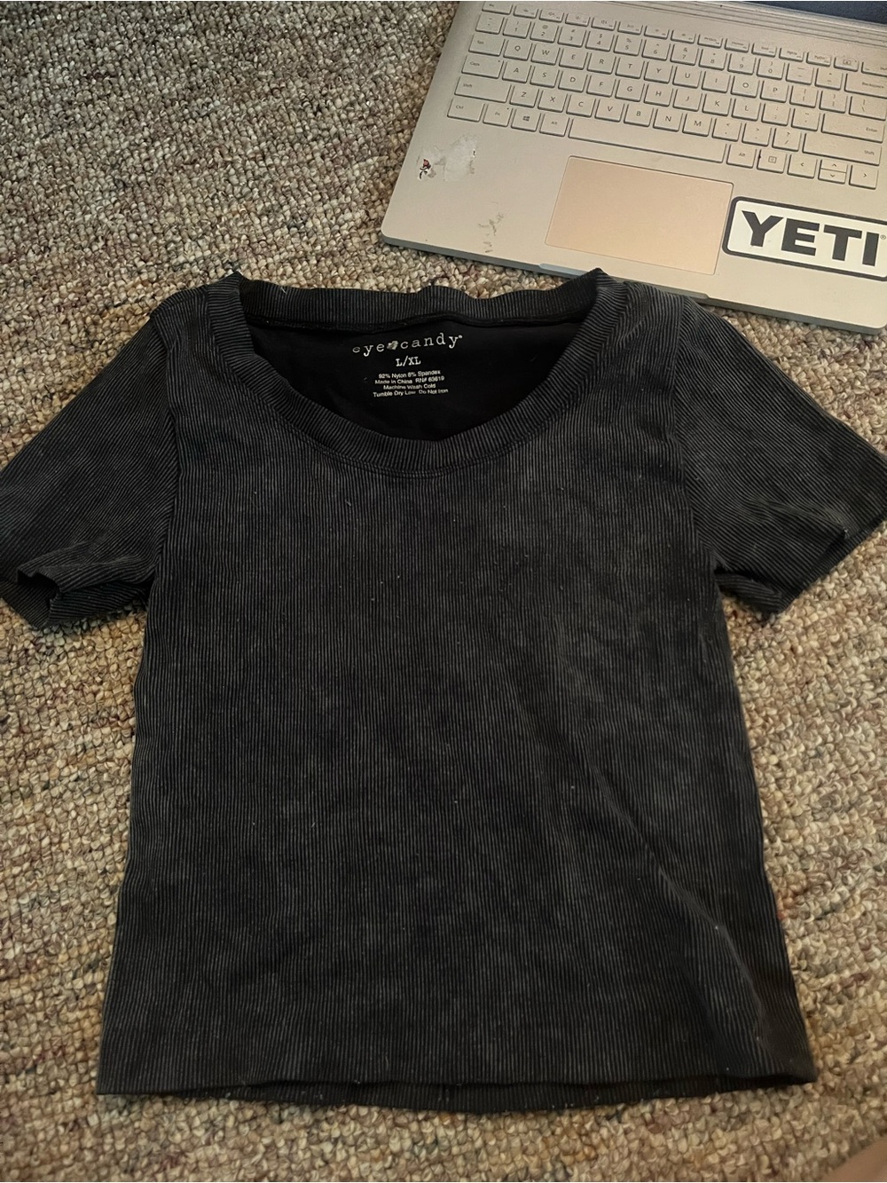 eye candy Black Ribbed Short Sleeve Women's Top